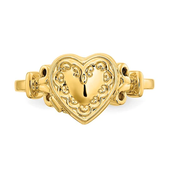 Anillo Locket Corazón de 14k con Incrustación de Tela y Detalles en Rosa - Image 5