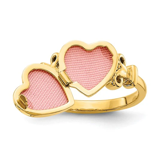 Anillo Locket Corazón de 14k con Incrustación de Tela y Detalles en Rosa - Image 6
