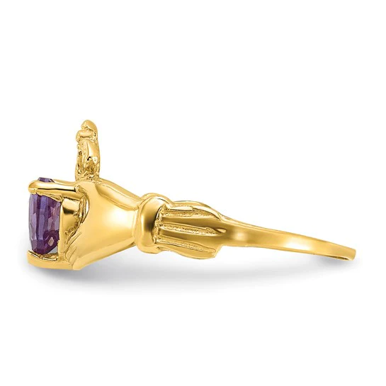 Anillo Claddagh con Piedra de Nacimiento de Junio en Oro Amarillo de 14K y Circonia Cúbica - Image 4