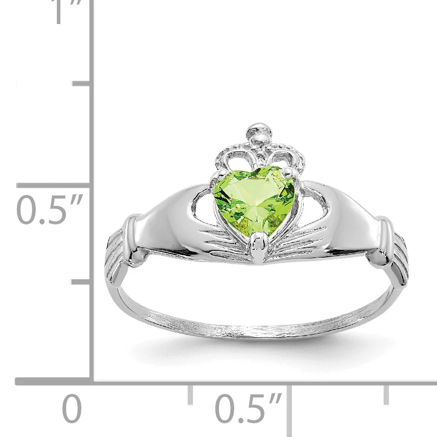 Anillo Claddagh con Piedra de Nacimiento de Agosto en Oro Blanco de 14K y Circonia Cúbica - Image 3