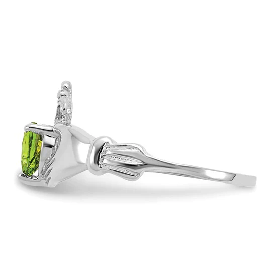Anillo Claddagh con Piedra de Nacimiento de Agosto en Oro Blanco de 14K y Circonia Cúbica - Image 4