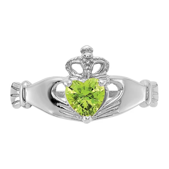 Anillo Claddagh con Piedra de Nacimiento de Agosto en Oro Blanco de 14K y Circonia Cúbica - Image 5
