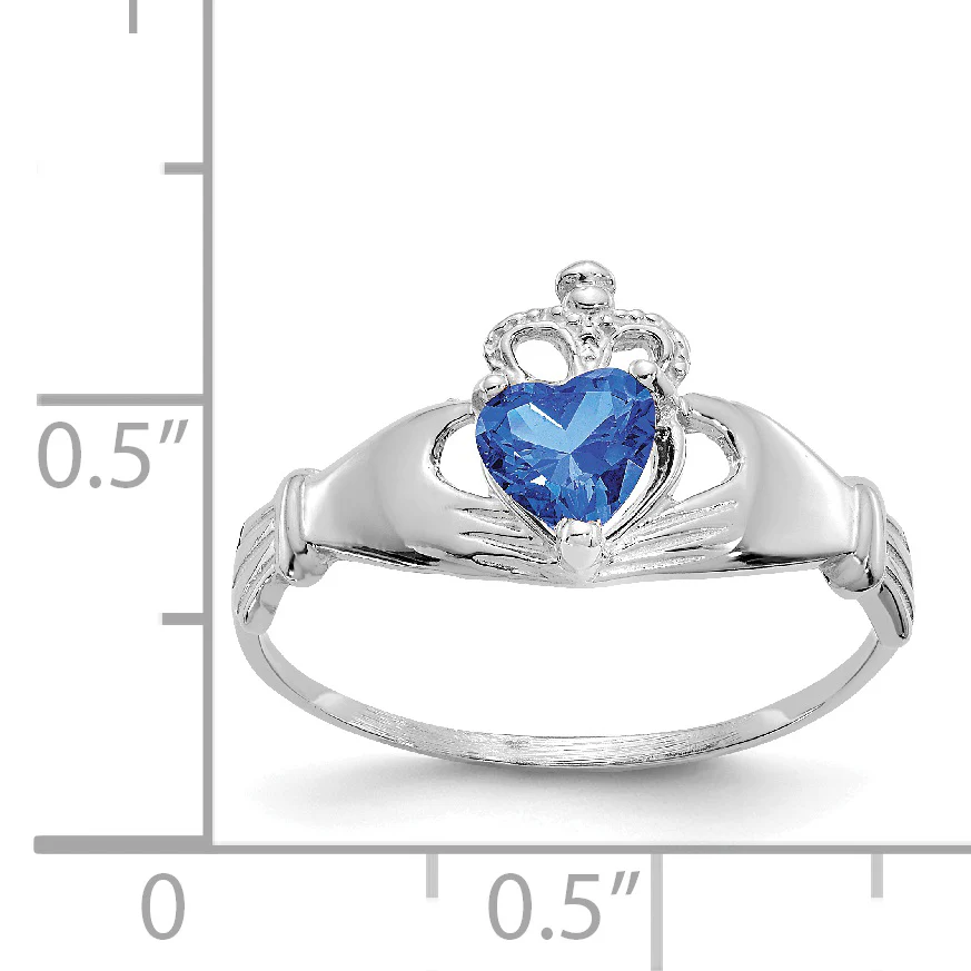 Anillo Claddagh con Piedra de Nacimiento de Septiembre en Oro Blanco de 14K y Circonia Cúbica - Image 3