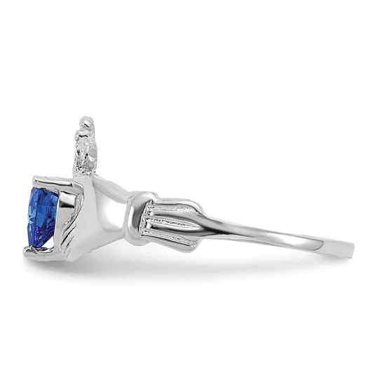 Anillo Claddagh con Piedra de Nacimiento de Septiembre en Oro Blanco de 14K y Circonia Cúbica - Image 4