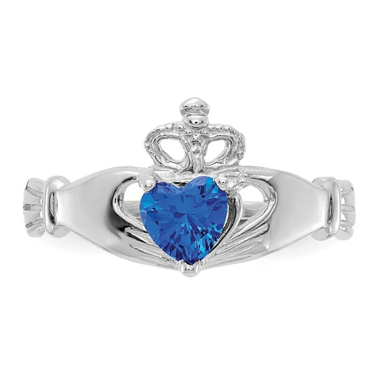 Anillo Claddagh con Piedra de Nacimiento de Septiembre en Oro Blanco de 14K y Circonia Cúbica - Image 5