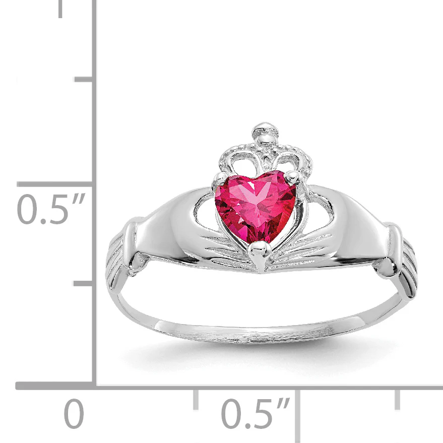 Anillo Claddagh con Piedra de Nacimiento de Julio en Oro Blanco de 14K y Circonia Cúbica - Image 3