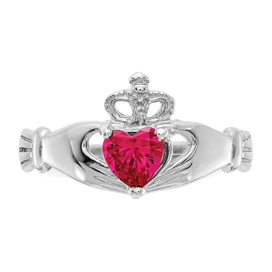 Anillo Claddagh con Piedra de Nacimiento de Julio en Oro Blanco de 14K y Circonia Cúbica - Image 5