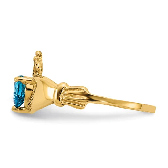 Anillo Claddagh con Piedra de Nacimiento de Diciembre en Oro Amarillo de 14K y Circonia Cúbica - Image 4