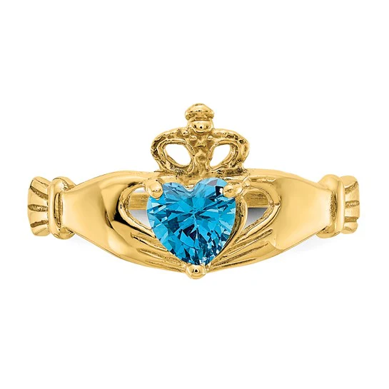 Anillo Claddagh con Piedra de Nacimiento de Diciembre en Oro Amarillo de 14K y Circonia Cúbica - Image 5