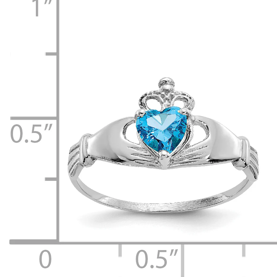 Anillo Claddagh con Piedra de Nacimiento de Diciembre en Oro Blanco de 14K y Circonia Cúbica - Image 3