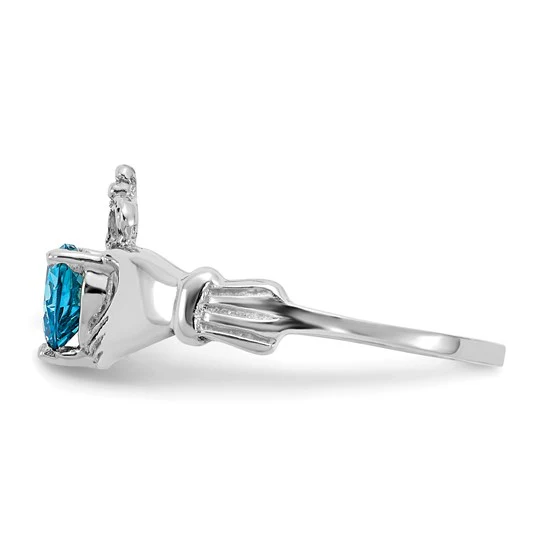 Anillo Claddagh con Piedra de Nacimiento de Diciembre en Oro Blanco de 14K y Circonia Cúbica - Image 4
