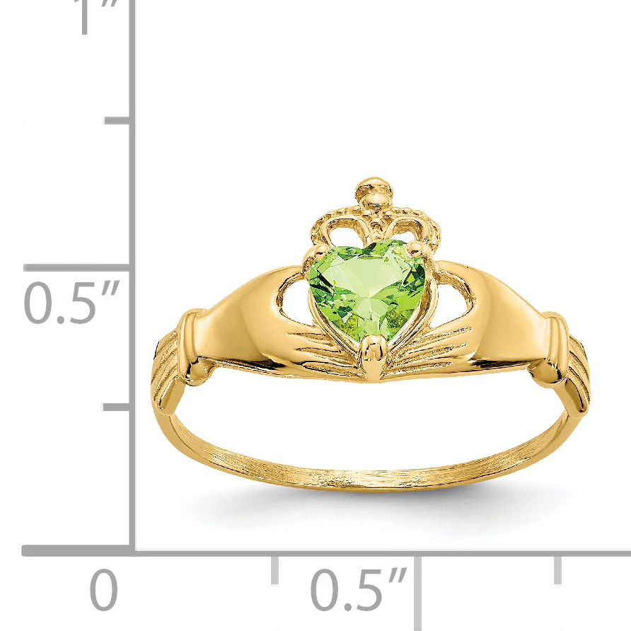 Anillo Claddagh con Piedra de Nacimiento de Agosto en Oro Amarillo de 14K y Circonia Cúbica - Image 3
