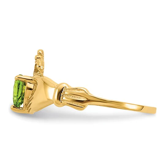 Anillo Claddagh con Piedra de Nacimiento de Agosto en Oro Amarillo de 14K y Circonia Cúbica - Image 5