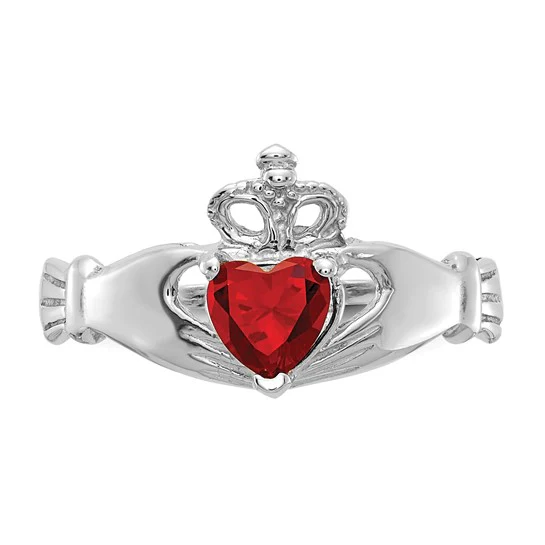 Anillo Claddagh con Piedra de Nacimiento de Enero en Oro Blanco de 14K y Circonia Cúbica - Image 5