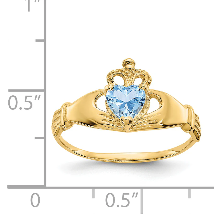 Anillo Claddagh con Piedra de Nacimiento de Marzo en Oro Amarillo de 14K y Circonia Cúbica - Image 3