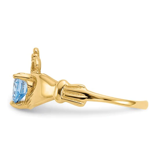 Anillo Claddagh con Piedra de Nacimiento de Marzo en Oro Amarillo de 14K y Circonia Cúbica - Image 4
