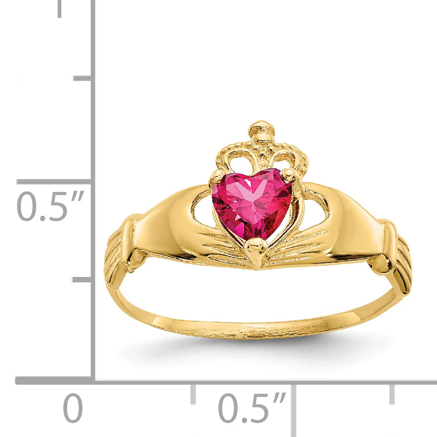 Anillo Claddagh con Piedra de Nacimiento de Julio en Oro Amarillo de 14K y Circonia Cúbica - Image 3