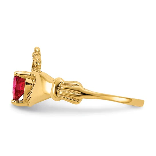 Anillo Claddagh con Piedra de Nacimiento de Julio en Oro Amarillo de 14K y Circonia Cúbica - Image 4