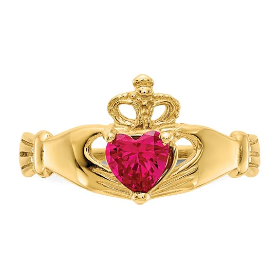 Anillo Claddagh con Piedra de Nacimiento de Julio en Oro Amarillo de 14K y Circonia Cúbica - Image 5