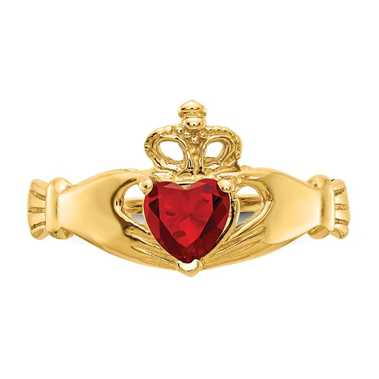 Anillo Claddagh con Piedra de Nacimiento de Enero en Oro Amarillo de 14K y Circonia Cúbica - Image 5