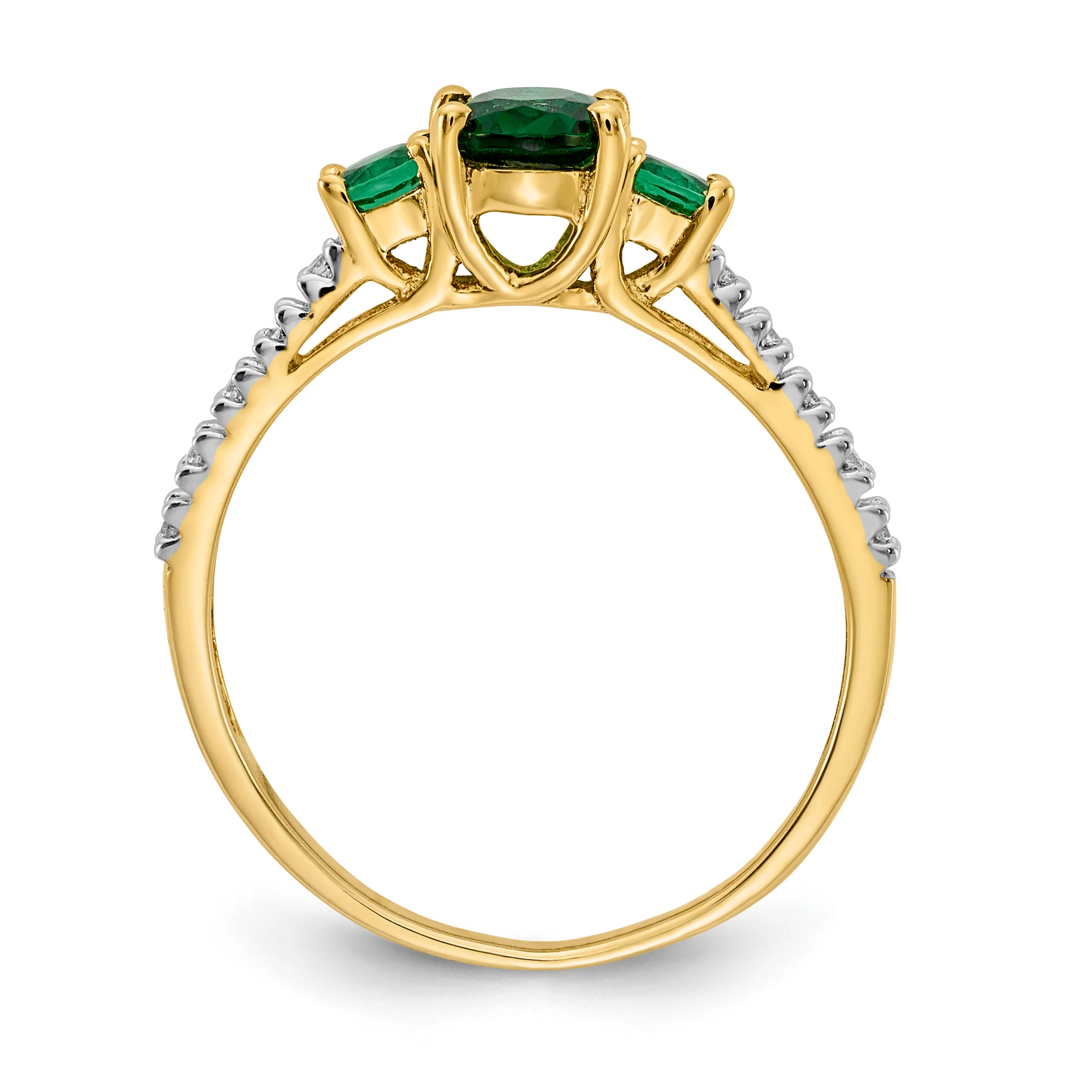 Anillo Ovalado de Esmeralda y Diamante en Oro Amarillo de 14k - Image 2
