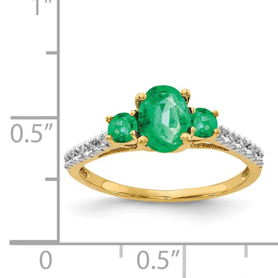Anillo Ovalado de Esmeralda y Diamante en Oro Amarillo de 14k - Image 6