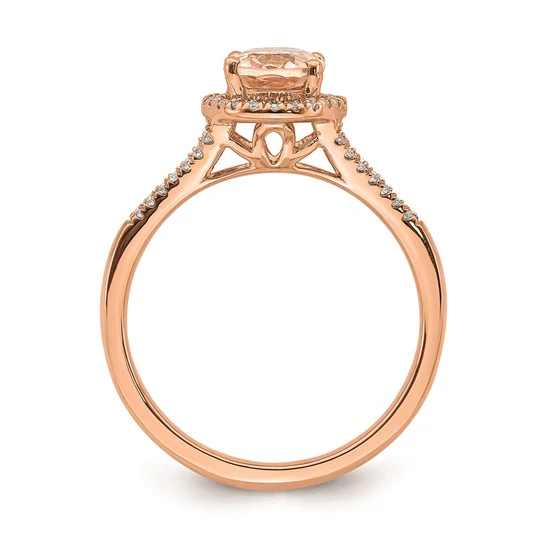 Anillo de Compromiso Completo Blooming Bridal en Oro Rosa de 14k con Halo, Morganita Ovalada de 8x6 mm y Diamante de 1/5 Quilates - Image 2