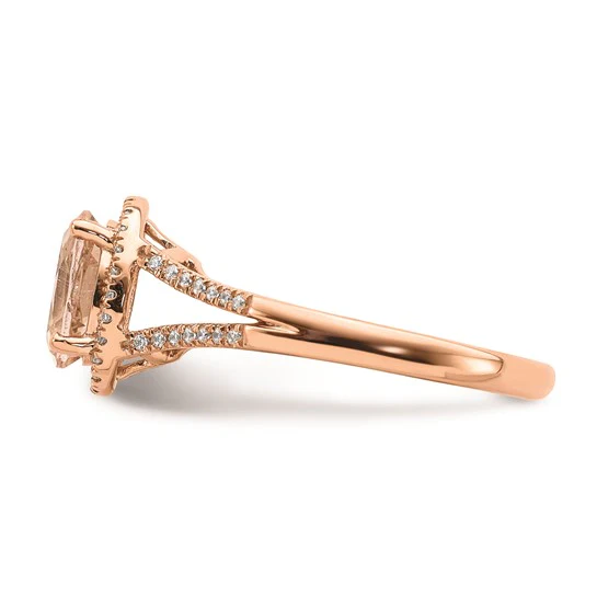 Anillo de Compromiso Completo Blooming Bridal en Oro Rosa de 14k con Halo, Morganita Ovalada de 8x6 mm y Diamante de 1/5 Quilates - Image 3