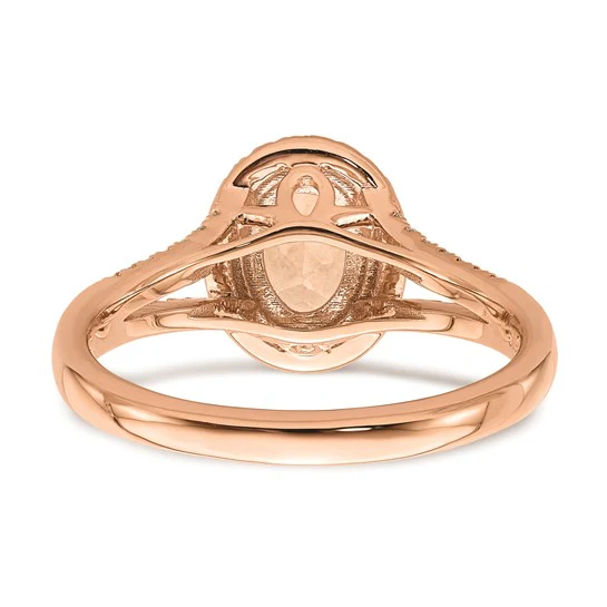 Anillo de Compromiso Completo Blooming Bridal en Oro Rosa de 14k con Halo, Morganita Ovalada de 8x6 mm y Diamante de 1/5 Quilates - Image 5