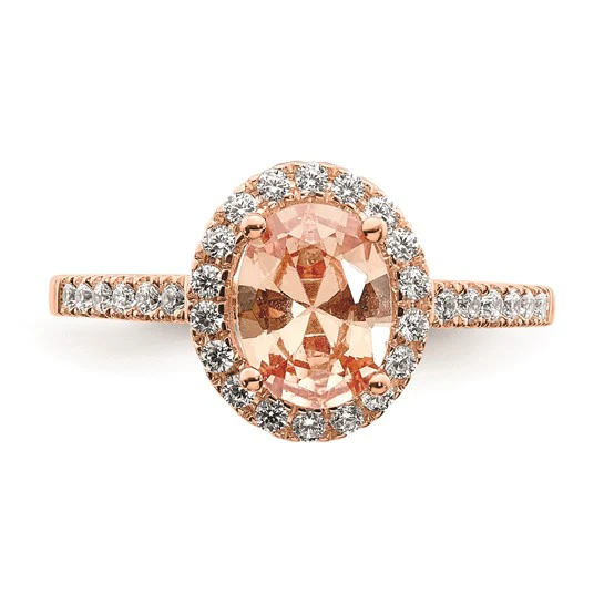 Anillo de Compromiso Completo Blooming Bridal en Oro Rosa de 14k con Halo, Morganita Ovalada de 8x6 mm y Diamantes de 1/3 Quilates - Image 2