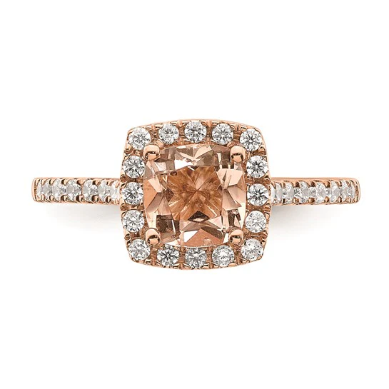 Anillo de Compromiso Completo Blooming Bridal en Oro Rosa de 14k con Halo, Morganita de Corte Cojín de 6.00 mm y Diamantes de 1/4 Quilates - Image 2