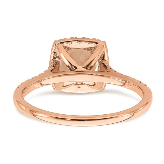 Anillo de Compromiso Completo Blooming Bridal en Oro Rosa de 14k con Halo, Morganita de Corte Cojín de 6.00 mm y Diamantes de 1/4 Quilates - Image 3