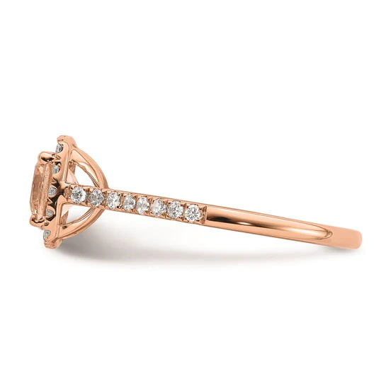 Anillo de Compromiso Completo Blooming Bridal en Oro Rosa de 14k con Halo, Morganita de Corte Cojín de 6.00 mm y Diamantes de 1/4 Quilates - Image 4