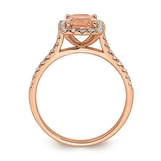 Anillo de Compromiso Completo Blooming Bridal en Oro Rosa de 14k con Halo, Morganita de Corte Cojín de 6.00 mm y Diamantes de 1/4 Quilates - Image 5