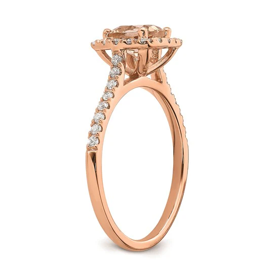 Anillo de Compromiso Completo Blooming Bridal en Oro Rosa de 14k con Halo, Morganita de Corte Cojín de 6.00 mm y Diamantes de 1/4 Quilates - Image 6