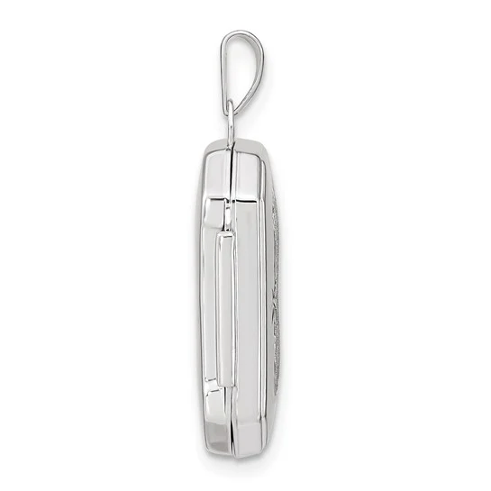 Locket Rectangular con Corte de Diamante y Cepillado en Oro Blanco de 14k - Image 3