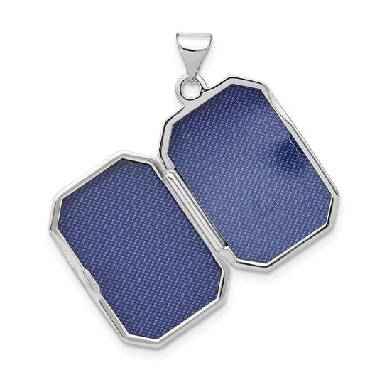 Locket Rectangular con Corte de Diamante y Cepillado en Oro Blanco de 14k - Image 4