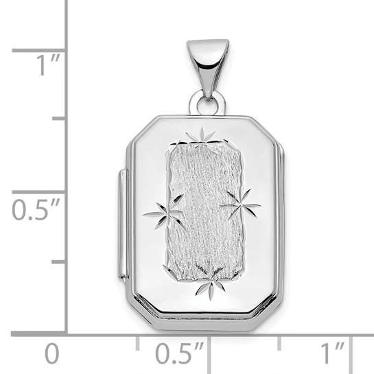 Locket Rectangular con Corte de Diamante y Cepillado en Oro Blanco de 14k - Image 5