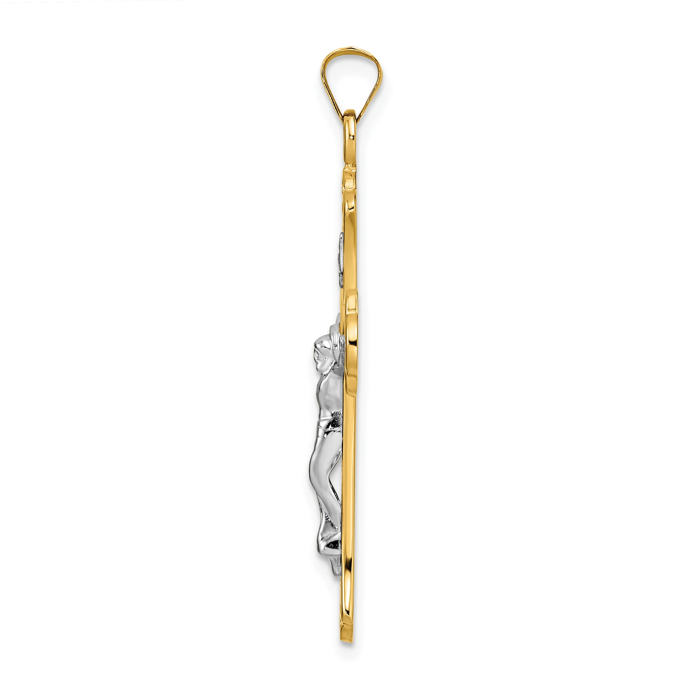Colgante de Crucifijo INRI con Flor de Lis en Oro de 14k Bicolor, Pulido y Sólido - Image 2