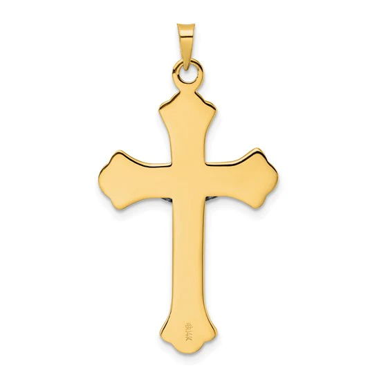 Colgante de Crucifijo INRI con Flor de Lis en Oro de 14k Bicolor, Pulido y Sólido - Image 4